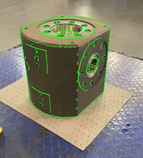 AR overlay anchored to a machined part
